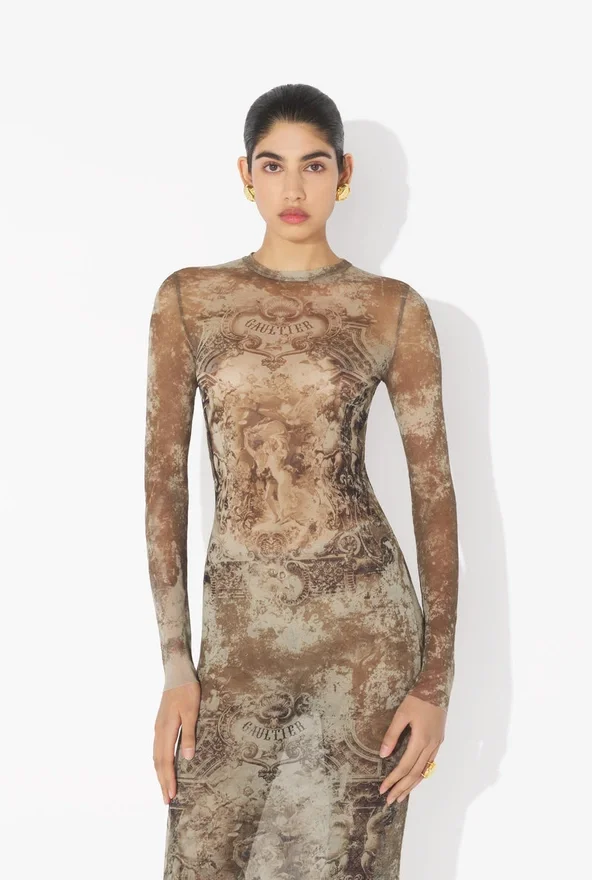 The Long Beige Madaillon Dress The Long Beige Madaillon Dress